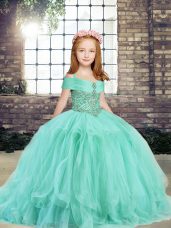 Custom Designed Apple Green Lace Up Little Girls Pageant Gowns Beading Sleeveless Floor Length