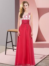Custom Made Sleeveless Chiffon Floor Length Backless Bridesmaids Dress in Red with Appliques