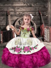 Sweet Organza Sleeveless Floor Length Little Girls Pageant Gowns and Beading and Embroidery and Ruffles