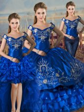 Sleeveless Lace Up Floor Length Embroidery and Ruffled Layers Sweet 16 Dresses