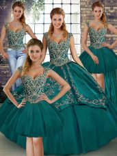 Tulle Sleeveless Floor Length Vestidos de Quinceanera and Beading and Embroidery