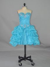 High Class Aqua Blue Sweetheart Neckline Beading and Pick Ups Homecoming Dress Sleeveless Lace Up