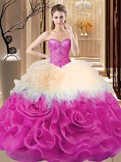 Trendy Multi-color Sweetheart Lace Up Beading and Ruffles Quinceanera Dress Sleeveless