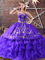 Eye-catching Sweetheart Sleeveless Satin and Organza Quinceanera Dress Embroidery and Ruffled Layers Lace Up
