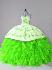 Sleeveless Organza Court Train Lace Up 15 Quinceanera Dress in with Embroidery and Ruffles