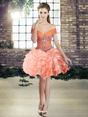 Most Popular Mini Length Lace Up Homecoming Dresses Orange for Prom and Party with Beading and Ruffled Layers
