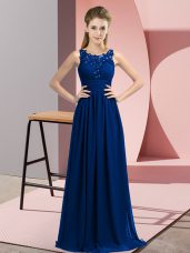 Empire Bridesmaid Dress Royal Blue Scoop Chiffon Sleeveless Floor Length Zipper