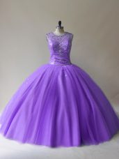 Lavender Sleeveless Floor Length Beading Lace Up Quinceanera Gown