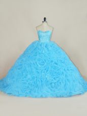 Sleeveless Court Train Beading and Ruffles Lace Up Vestidos de Quinceanera