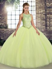 Most Popular Yellow Green Quinceanera Gown Military Ball and Sweet 16 and Quinceanera with Embroidery Scoop Sleeveless Lace Up