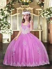 Lilac Straps Neckline Appliques Girls Pageant Dresses Sleeveless Lace Up