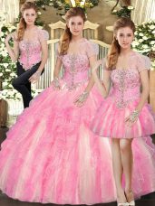 Fine Floor Length Ball Gowns Sleeveless Baby Pink Quinceanera Gown Lace Up