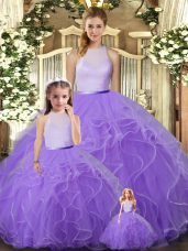 High-neck Sleeveless Quinceanera Dresses Floor Length Ruffles Lavender Tulle