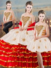 White And Red Sleeveless Organza Lace Up Quince Ball Gowns for Sweet 16 and Quinceanera