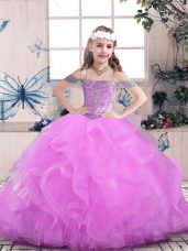 Lilac Tulle Lace Up Pageant Dress Toddler Sleeveless Floor Length Beading