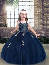 Beautiful Floor Length Ball Gowns Sleeveless Navy Blue Glitz Pageant Dress Lace Up