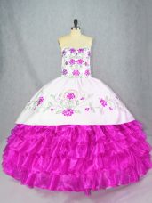Ball Gowns Sweet 16 Quinceanera Dress Fuchsia Sweetheart Organza Sleeveless Floor Length Lace Up