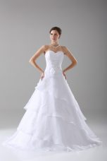 Superior Sweetheart Sleeveless Brush Train Lace Up Wedding Gowns White Organza