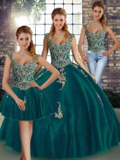 Most Popular Peacock Green Sleeveless Beading and Appliques Floor Length Quinceanera Dress