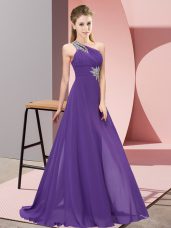 Dynamic Empire Prom Evening Gown Purple One Shoulder Chiffon Sleeveless Floor Length Lace Up