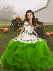 Perfect Organza Straps Sleeveless Lace Up Embroidery and Ruffles Pageant Dress Wholesale in Green