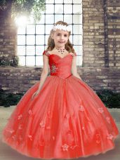 Ball Gowns Sleeveless Coral Red Little Girls Pageant Dress Lace Up