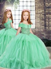 Perfect Floor Length Ball Gowns Sleeveless Apple Green Child Pageant Dress Lace Up