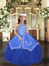 Sweet Sleeveless Lace Up Floor Length Beading and Appliques Kids Pageant Dress
