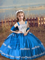 Sleeveless Lace Up Floor Length Beading and Embroidery Little Girls Pageant Dress