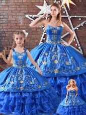 Blue Sweetheart Lace Up Embroidery Sweet 16 Dresses Sleeveless