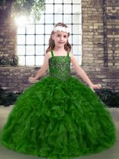 Custom Fit Green Lace Up Glitz Pageant Dress Beading Sleeveless Floor Length