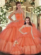 Best Selling Orange Ball Gowns Organza Sweetheart Sleeveless Ruffled Layers Floor Length Lace Up Quinceanera Gowns