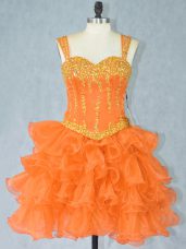 Enchanting Orange Straps Neckline Beading and Ruffled Layers Cocktail Dresses Sleeveless Lace Up