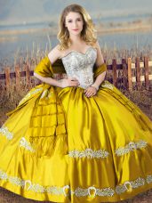Perfect Gold Ball Gowns Satin Sweetheart Sleeveless Beading and Embroidery Floor Length Lace Up 15 Quinceanera Dress