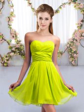 Captivating Sleeveless Lace Up Mini Length Ruching Wedding Party Dress