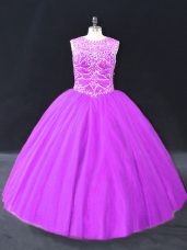 Great Purple Sleeveless Beading Floor Length Sweet 16 Quinceanera Dress