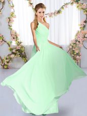 Floor Length Apple Green Dama Dress for Quinceanera One Shoulder Sleeveless Lace Up