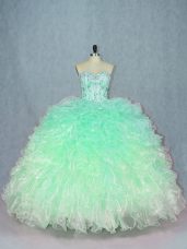 Custom Made Floor Length Teal Sweet 16 Dresses Organza Sleeveless Beading and Ruffles