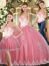 Dazzling Watermelon Red Sweet 16 Dresses Sweet 16 and Quinceanera with Beading and Appliques Sweetheart Sleeveless Lace Up