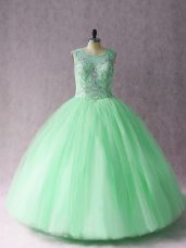 Best Apple Green Lace Up Quinceanera Dress Beading Sleeveless Floor Length