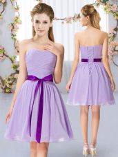 Lavender Sweetheart Neckline Belt Wedding Party Dress Sleeveless Lace Up