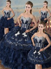 Sweetheart Sleeveless Lace Up 15 Quinceanera Dress Navy Blue Satin and Organza