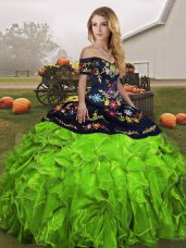 Adorable Floor Length Lace Up 15th Birthday Dress for Military Ball and Sweet 16 and Quinceanera with Embroidery and Ruffles