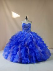 Traditional Ball Gowns Quince Ball Gowns Royal Blue Sweetheart Organza Sleeveless Floor Length Lace Up
