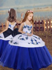 Ball Gowns Kids Pageant Dress Blue Straps Organza Sleeveless Floor Length Lace Up
