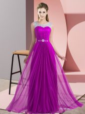 Beading Bridesmaid Dresses Purple Lace Up Sleeveless Floor Length