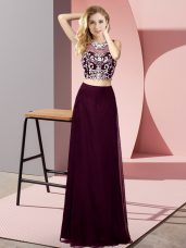 Spectacular Scoop Sleeveless Backless Dress for Prom Burgundy Chiffon