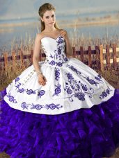 Sweetheart Sleeveless Satin and Organza 15th Birthday Dress Embroidery Lace Up