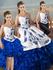Satin and Organza Sleeveless Floor Length Ball Gown Prom Dress and Embroidery and Ruffles