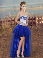 Enchanting Royal Blue Sweetheart Neckline Embroidery Homecoming Dresses Sleeveless Lace Up